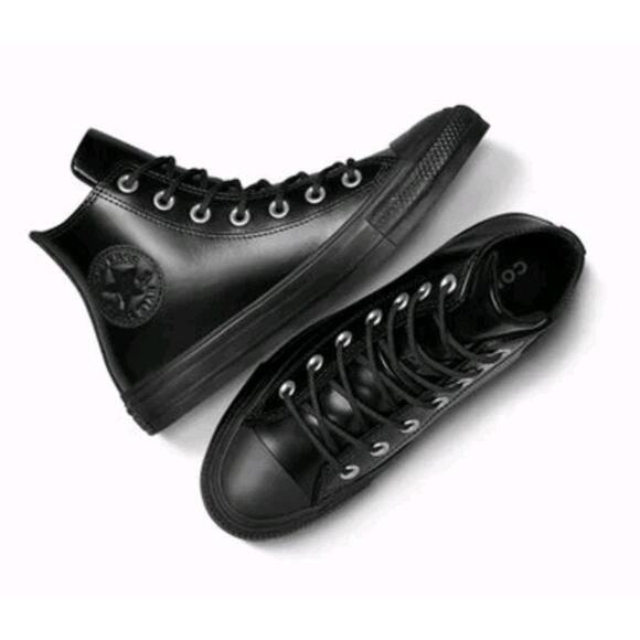 Converse CTAS All Black Smooth Leather Women's Size 7 High Top Sneakers Eclipse - Picture 1 of 9